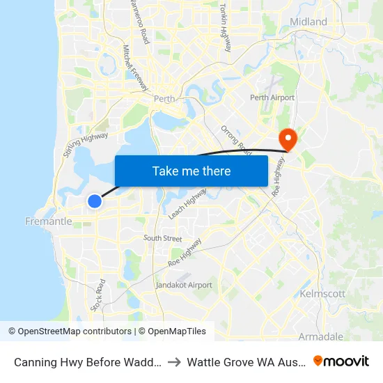 Canning Hwy Before Waddell Rd to Wattle Grove WA Australia map