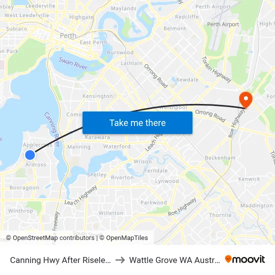Canning Hwy After Riseley St to Wattle Grove WA Australia map