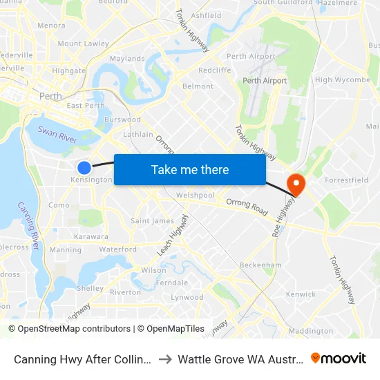 Canning Hwy After Collins St to Wattle Grove WA Australia map