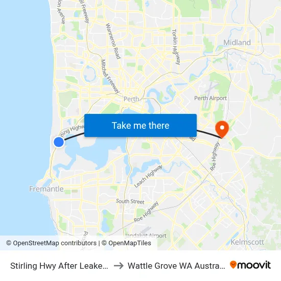 Stirling Hwy After Leake St to Wattle Grove WA Australia map