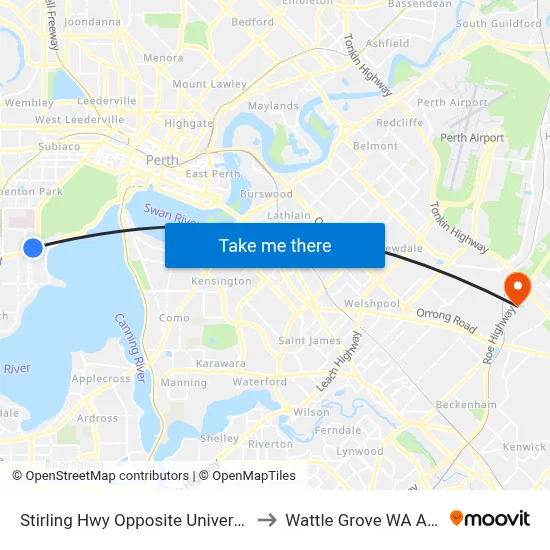 Stirling Hwy Opposite University Of Wa to Wattle Grove WA Australia map