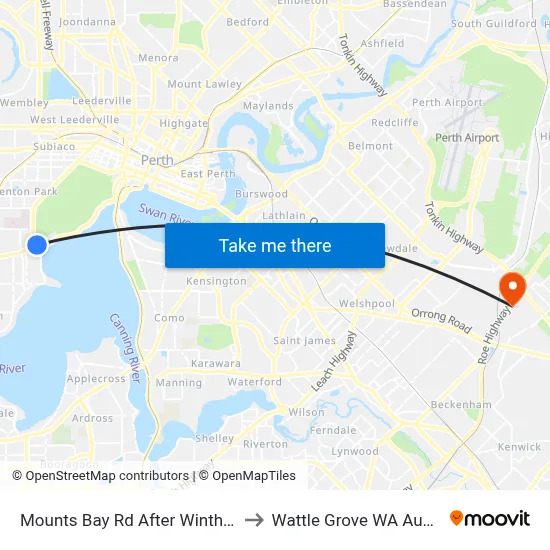Mounts Bay Rd After Winthrop Av to Wattle Grove WA Australia map