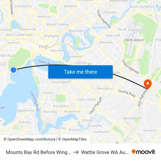 Mounts Bay Rd Before Wingfield Av to Wattle Grove WA Australia map