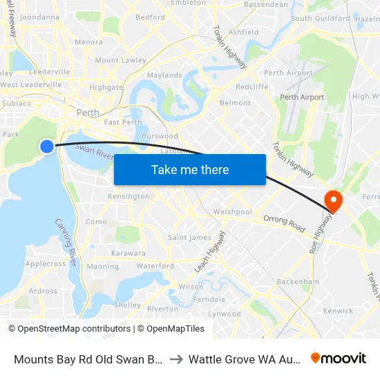 Mounts Bay Rd Old Swan Brewery to Wattle Grove WA Australia map
