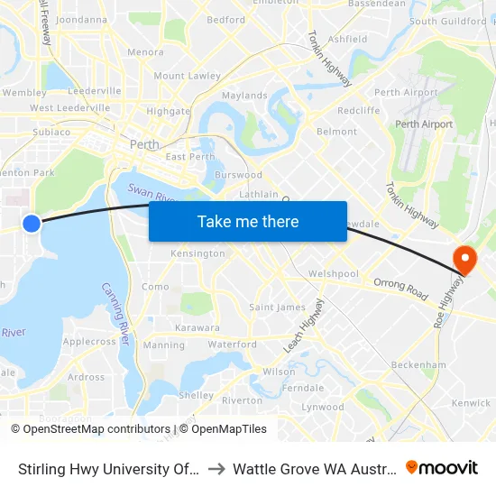 Stirling Hwy University Of Wa to Wattle Grove WA Australia map