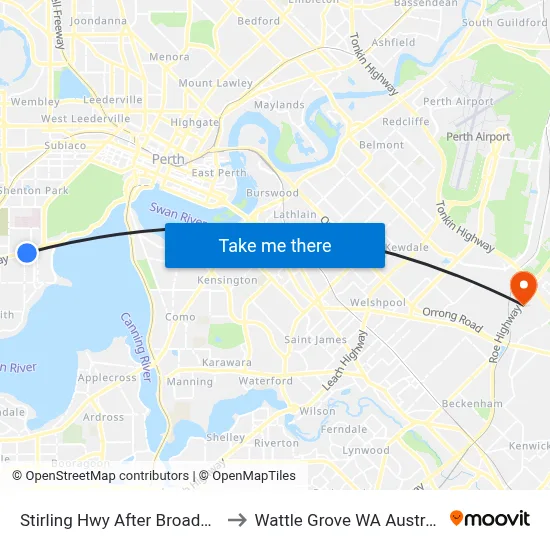 Stirling Hwy After Broadway to Wattle Grove WA Australia map