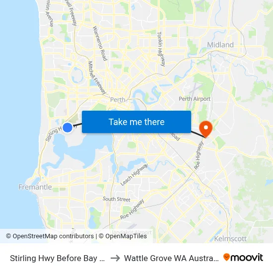 Stirling Hwy Before Bay Rd to Wattle Grove WA Australia map