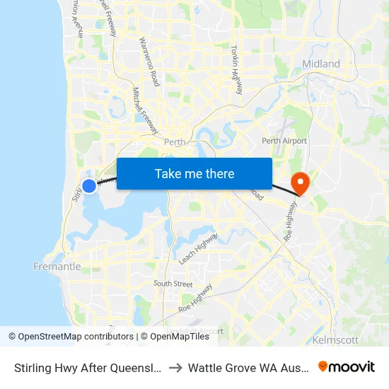 Stirling Hwy After Queenslea Dr to Wattle Grove WA Australia map