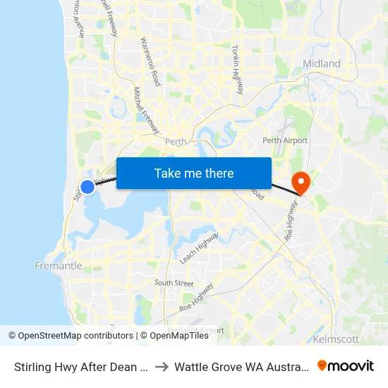 Stirling Hwy After Dean St to Wattle Grove WA Australia map