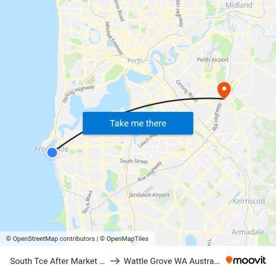 South Tce After Market St to Wattle Grove WA Australia map