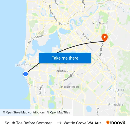 South Tce Before Commercial St to Wattle Grove WA Australia map