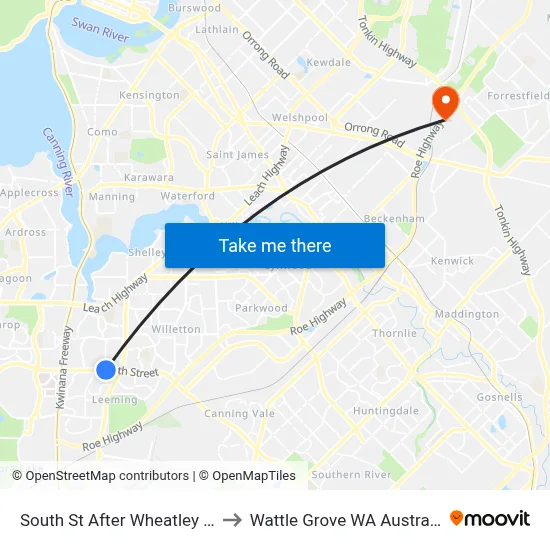 South St After Wheatley Dr to Wattle Grove WA Australia map