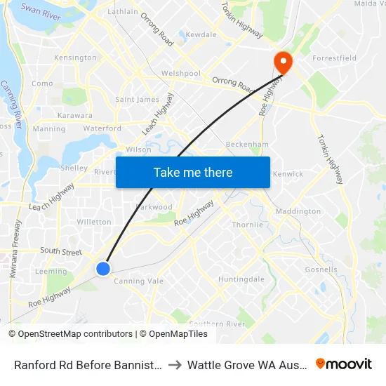 Ranford Rd Before Bannister Rd to Wattle Grove WA Australia map