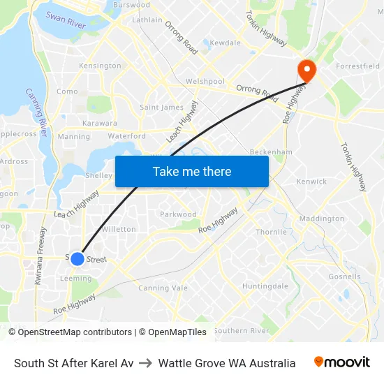 South St After Karel Av to Wattle Grove WA Australia map