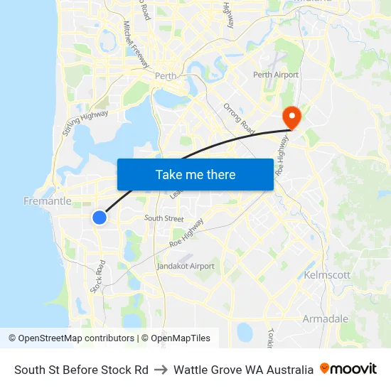 South St Before Stock Rd to Wattle Grove WA Australia map