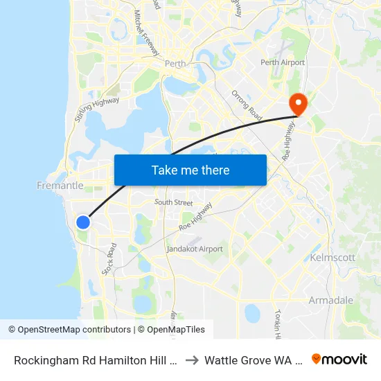 Rockingham Rd Hamilton Hill Shopping Ctr to Wattle Grove WA Australia map
