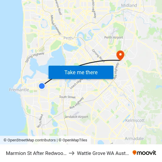 Marmion St After Redwood Cr to Wattle Grove WA Australia map