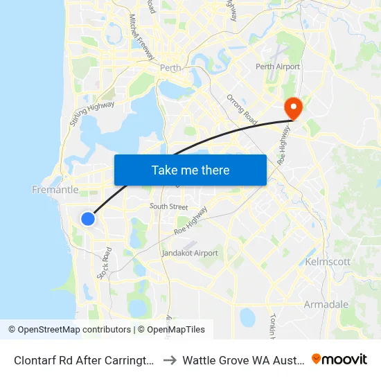 Clontarf Rd After Carrington St to Wattle Grove WA Australia map