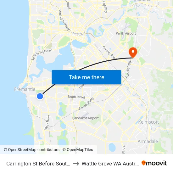 Carrington St Before South St to Wattle Grove WA Australia map
