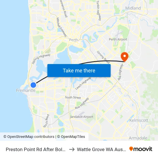 Preston Point Rd After Bolton St to Wattle Grove WA Australia map