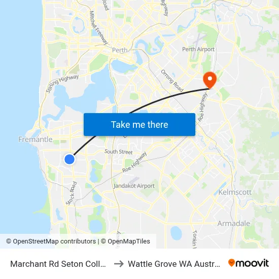 Marchant Rd Seton College to Wattle Grove WA Australia map