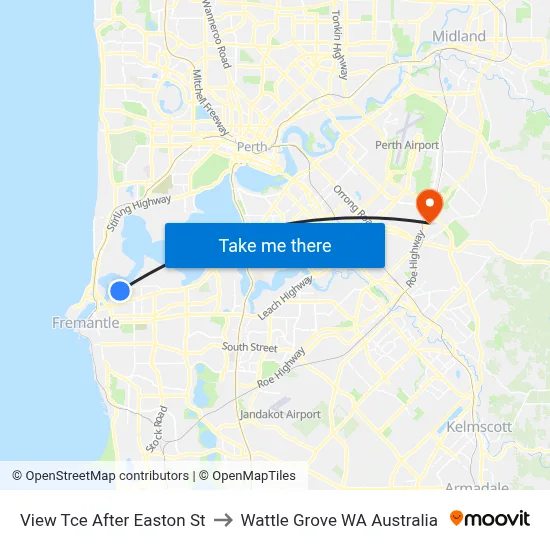 View Tce After Easton St to Wattle Grove WA Australia map
