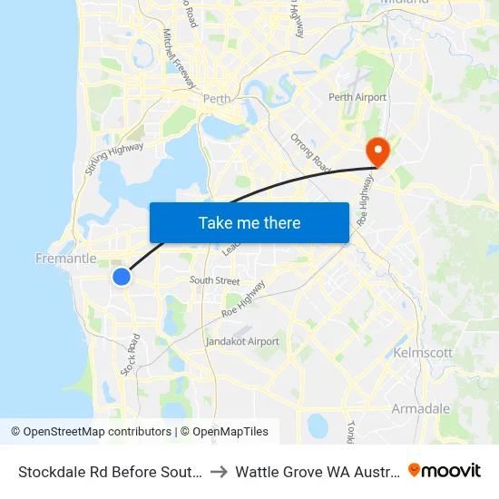Stockdale Rd Before South St to Wattle Grove WA Australia map