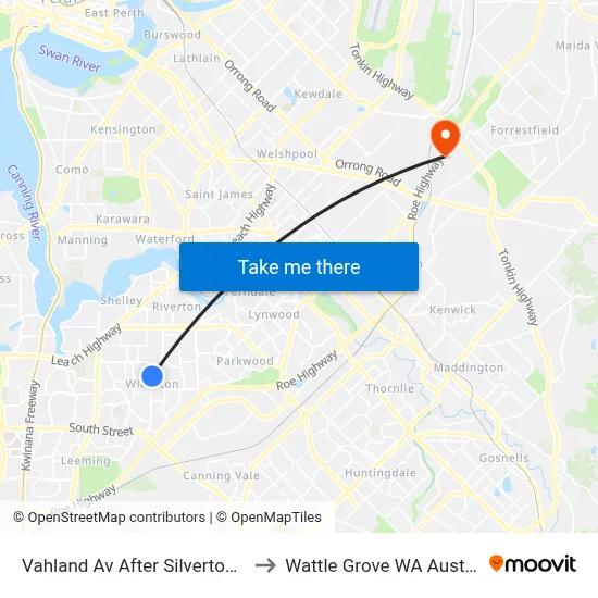 Vahland Av After Silvertop Tce to Wattle Grove WA Australia map