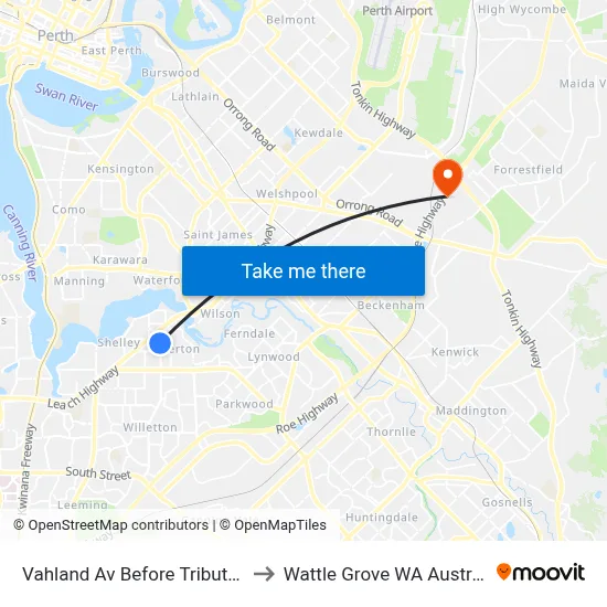 Vahland Av Before Tribute St to Wattle Grove WA Australia map