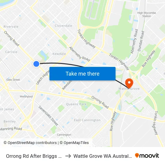 Orrong Rd After Briggs St to Wattle Grove WA Australia map