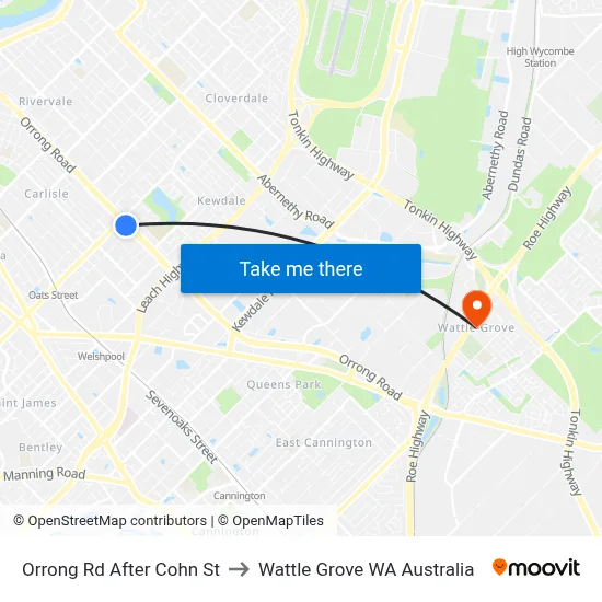 Orrong Rd After Cohn St to Wattle Grove WA Australia map