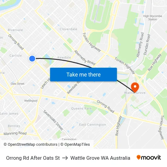 Orrong Rd After Oats St to Wattle Grove WA Australia map