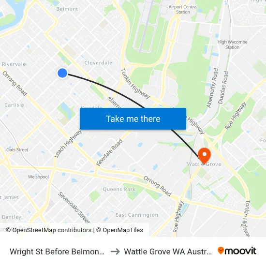 Wright St Before Belmont Av to Wattle Grove WA Australia map