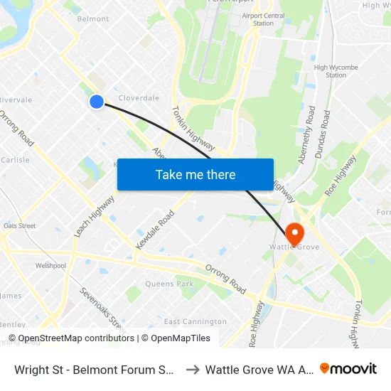 Wright St - Belmont Forum Shopping Ctr to Wattle Grove WA Australia map
