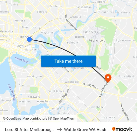 Lord St After Marlborough St to Wattle Grove WA Australia map