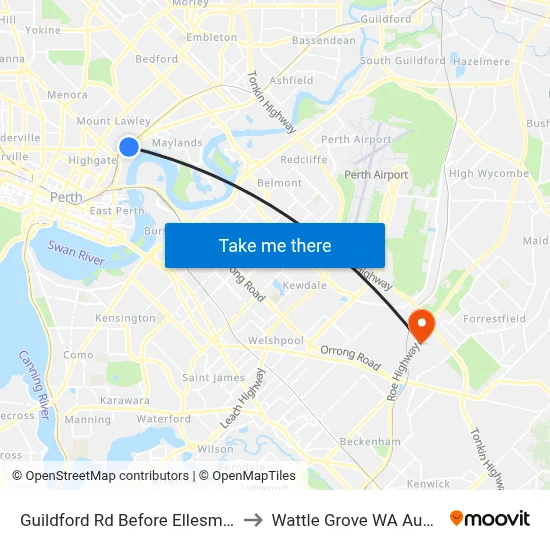 Guildford Rd Before Ellesmere Rd to Wattle Grove WA Australia map