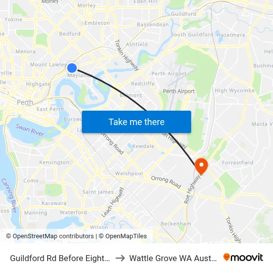 Guildford Rd Before Eighth Av to Wattle Grove WA Australia map