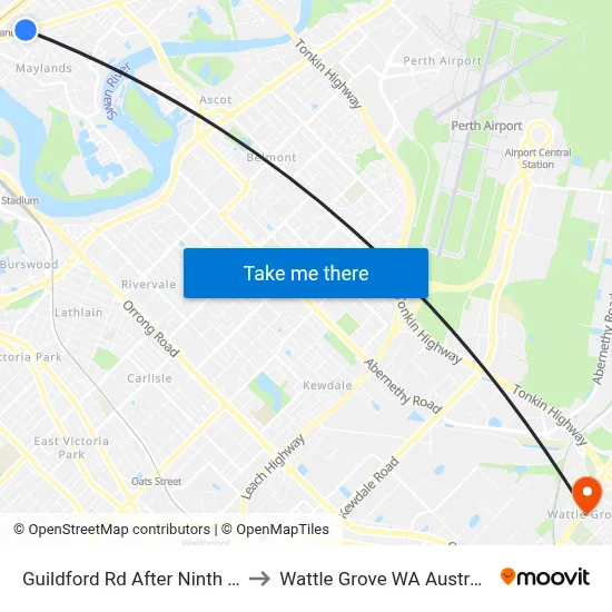 Guildford Rd After Ninth Av to Wattle Grove WA Australia map
