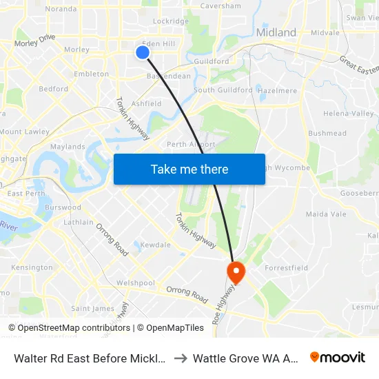 Walter Rd East Before Mickleton Tce to Wattle Grove WA Australia map