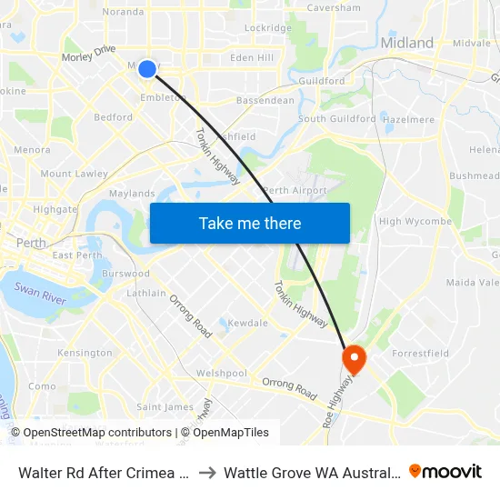 Walter Rd After Crimea St to Wattle Grove WA Australia map