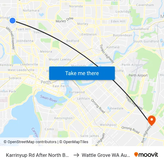 Karrinyup Rd After North Beach Dr to Wattle Grove WA Australia map
