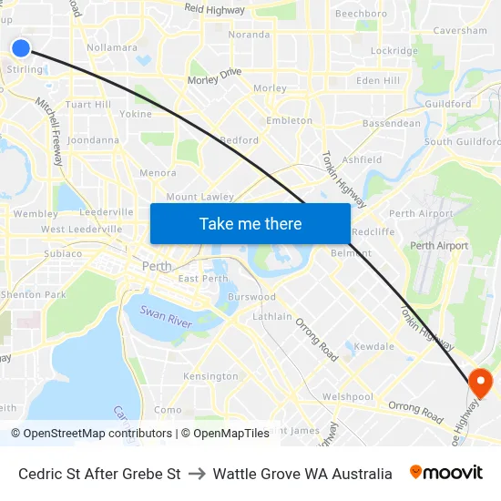 Cedric St After Grebe St to Wattle Grove WA Australia map