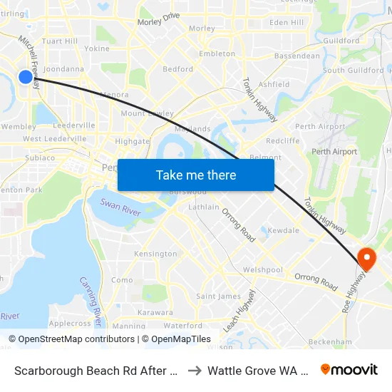 Scarborough Beach Rd After Harborne St to Wattle Grove WA Australia map