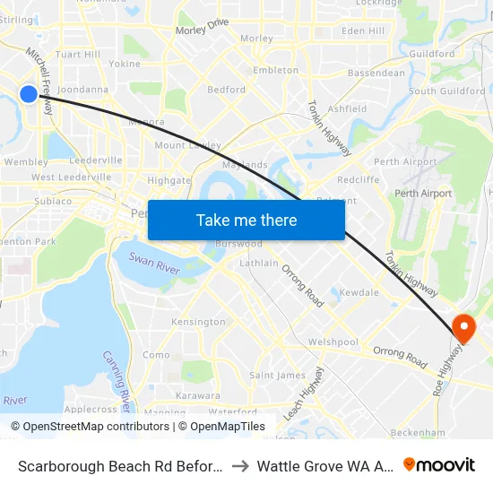 Scarborough Beach Rd Before Drake St to Wattle Grove WA Australia map