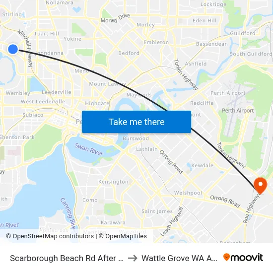 Scarborough Beach Rd After Hutton St to Wattle Grove WA Australia map