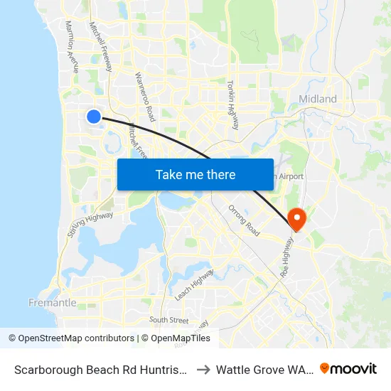 Scarborough Beach Rd Huntriss Road Cat Id 10 to Wattle Grove WA Australia map