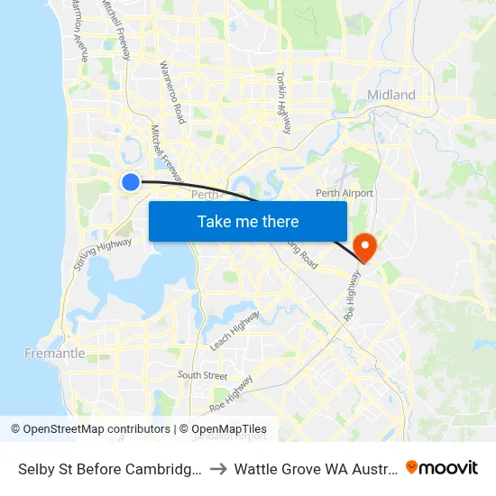 Selby St Before Cambridge St to Wattle Grove WA Australia map
