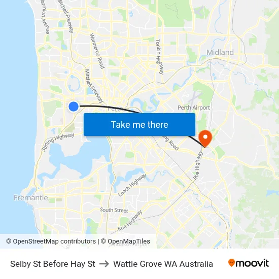 Selby St Before Hay St to Wattle Grove WA Australia map