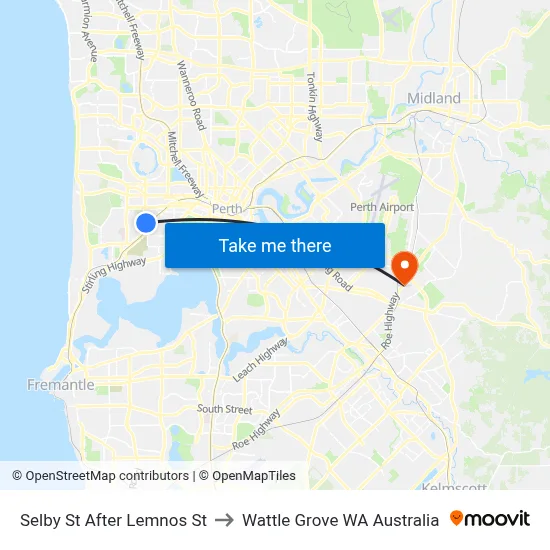 Selby St After Lemnos St to Wattle Grove WA Australia map