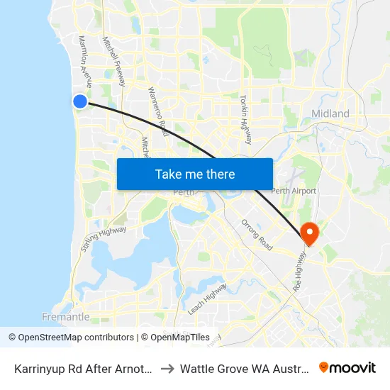 Karrinyup Rd After Arnott St to Wattle Grove WA Australia map